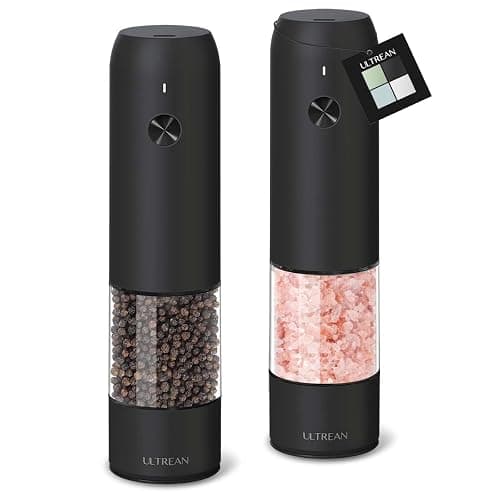 Ultrean Pepper Grinder, Rechargeable Salt and Pepper Grinder with 6 Adjustable Coarseness, LED Light, One-Hand Automatic Operation, Black - Black - Image 1