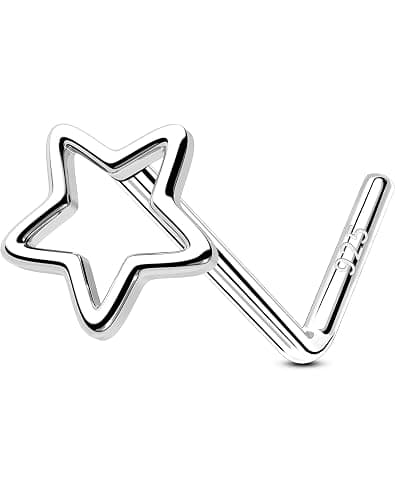 OUFER 925 Sterling Silver Nose Rings, Nose Studs For Women, Cute Nose Nostril Piercing Jewelry, L-Shaped 20G Silver Nose Rings Studs - Image 1