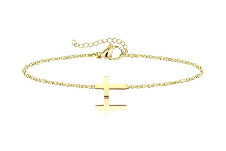 Poxtex Gold Jesus Cross Bracelets for Women Trendy, 14K Dainty Gold Plated Religious Bracelets for Women Bulk, Christian Baptism Gifts for Women Mom Her - Image 1