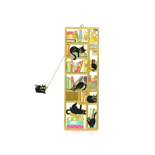 Black Cat Bookmark with Charm - Metal Book Markers for Cat Lovers, Comes with Storage Box | Lightweight, Durable Reading Accessories & Gift for Bookworms, Teachers, Readers - Image 1