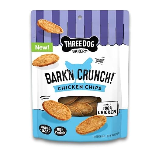 Three Dog Bakery Bark’N Crunch! Chicken Chips, Crunchy Treats for Dogs, Single Ingredient, High Protein Snacks, No Artificial Flavors or Colors, Made in The USA, 4oz. - Image 1