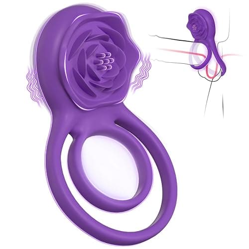 Vibrating Cock Ring with Rose Clitoral Stimulator, Pleasure Penis Ring Vibrator Couples Adult Sex Toys for Men Women, 7 Vibrations Male Couple Sex Toy Clitoris Vibrator, Cock Rings Vibrators for Men - Image 1