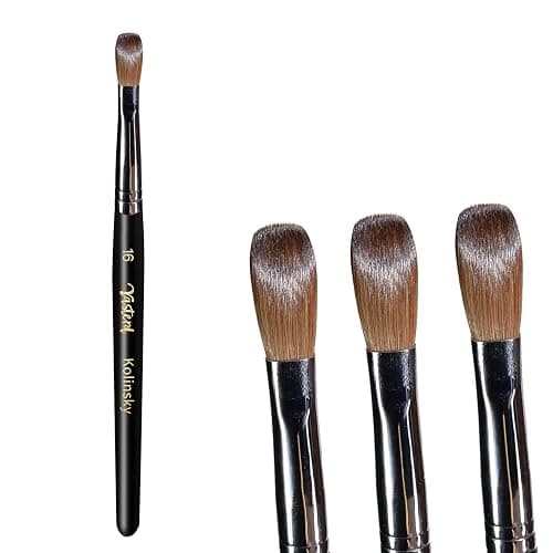 Yasterd Acrylic Nail Brushes - Kolinsky Size 16 Oval Crimped Shaped Brush for Acrylic Application, Black Wood Handle Professional Nail Art Powder Brush Manicure Tool - Image 1