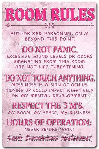 Pink Room Decor For Teen Girls Room Rules Sign Bedroom Door Decor Cute Stuff Fun Room Signs For Teen Girl Aesthetic Cool Preppy Things Decorations Tin Sign Metal Signs Wall Decor 8 * 12 in - Image 1
