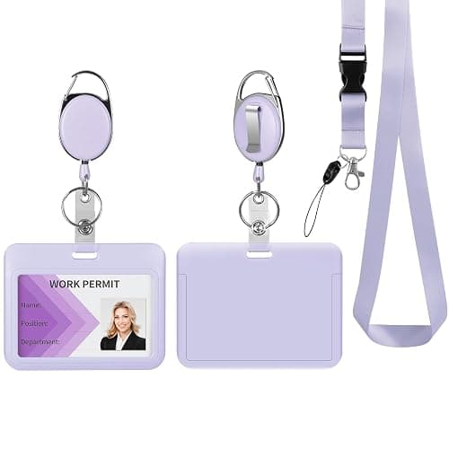 Retractable ID Badge Holder with Breakaway Lanyard,Heavy Duty Badge Reel,Detachable Keychain, Cruise Ship Cards Holder,for Nurse Officer Teacher Security Staff Women Men(Purple Horizontal) - Image 1