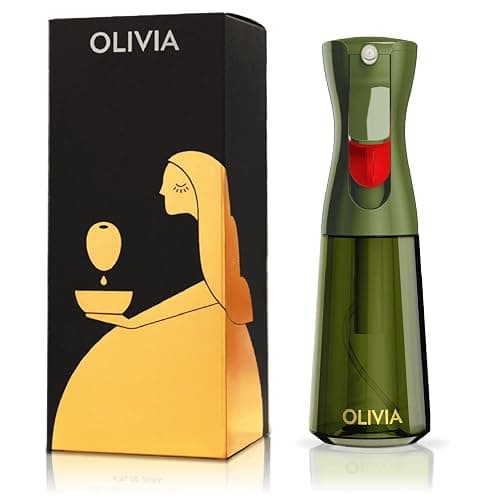 FLAIROSOL OLIVIA Oil Sprayer for Cooking, 200ml Glass Olive Oil Sprayer, Continuous Oil Spray Bottle with Portion Control, Oil Dispenser for Kitchen, Air Fryer, Salad, BBQ (Green Bottle, Gold Print) - Image 1