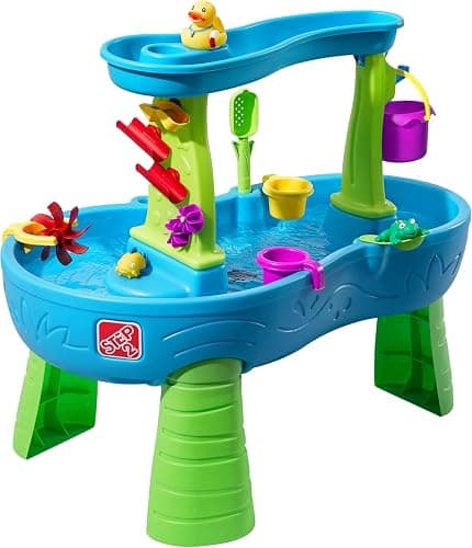 Step2 Rain Showers Splash Pond Water Table, Kids Water and Sand Activity Sensory Playset, Summer Outdoor Toys, 13 Piece Water Toy Accessories, For Toddlers 1.5+ Years Old, Blue & Green - Image 1