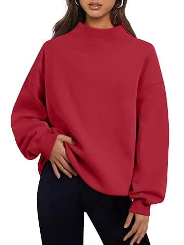 Trendy Queen Womens Mock Neck Sweatshirts Oversized Pullover Fall Outfits | Fall Fashion Clothes 2026,Long Sleeve Tops,Comfort Soft Fleece,Travel Casual Work Lounge Daily Outfit - Image 1