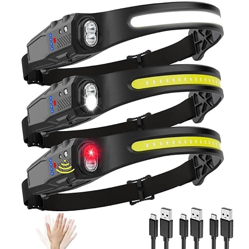 Headlamp Rechargeable 3Pack, 230° Wide Beam LED Headlamp, 7Mode Headlamps for Adults, Head Lamp with Motion Sensor, Red Light Head Lamps LED Rechargeable, Head Lights for Forehead Running Camping - Image 1