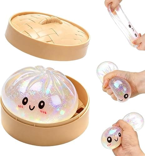 Glitter Dumpling Squishy, Mystery Dumpling Squishy Box, Fidget Sensory Stress Ball for Adults & Teens, Squeeze Stress Relief Toy, Easter Basket Stuffers & Stocking Stuffers (Glitter White) - Image 1