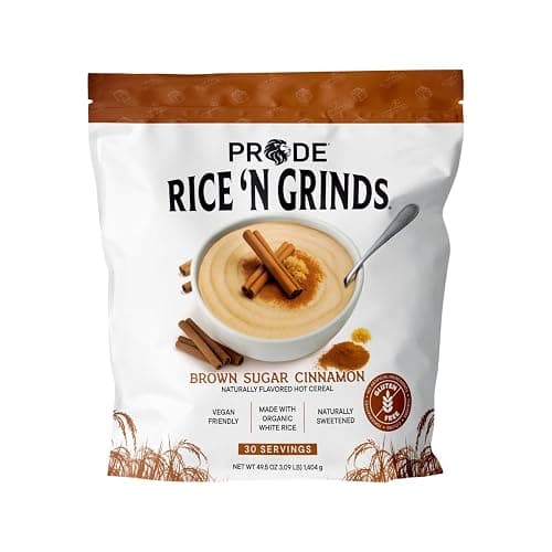 Pride Foods Rice 'N Grinds Hot Cereal - Gluten-Free, Non-GMO, Vegan-Friendly, Natural Rice Breakfast, Quick & Easy Hot Meal, Low-Fat Comfort Food, 30 Servings, Brown Sugar & Cinnamon - Image 1