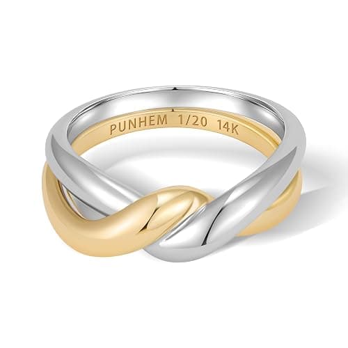 Punhem Chunky Gold Statement Rings for Women 14K Gold Silver Tone Non Tarnish Cute Puffy Dome Croissant Thumb Band High Polished Smooth Comfort Fit Size 5-10 - Image 1