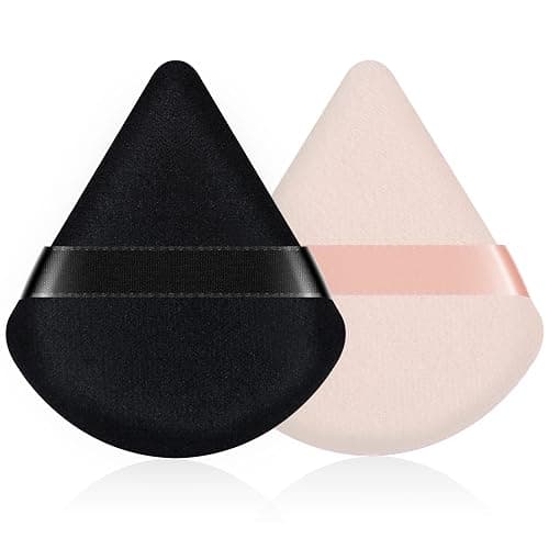2PCS Powder Puff Face Triangle, DUAIU Velvet Powder Puffs for Pressed Powder Reusable Makeup Puff Puffy Makeup Sponge with Strap for Loose Powder Body Foundation Wet Dry Dual-Use Tool - Image 1