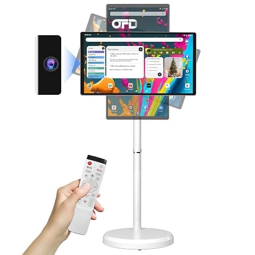 OFD 21.5 Inch 2nd Gen Portable TV on Wheels 1080P,100%sRGB,6+128GB Storage,Android 15 OS Touchscreen RollingTV with 13MP Webcam,Remote Control,Wireless Projection,6000 mAh Battery,EDLA-Certified,White - Image 1