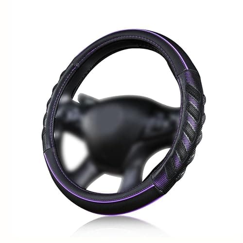 Flying Banner car Steering Wheel Cover Faux Leather Massage Universal fit 3D Honeycomb Hole Anti-Slip Sporty 15 Inches (Purple Black) - Image 1