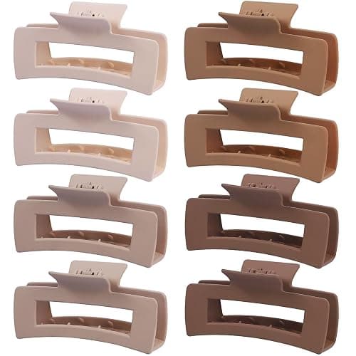 8 Pcs Large Hair Claw Clips 4.1 Inch Non-slip Big Square Matte Hair Claws for Women, Strong Hold Banana Clip for Thick Thin Hair(White/Khaki) - Image 1