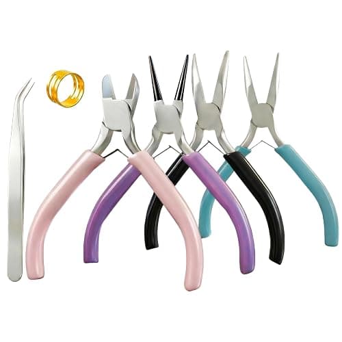 LBUQSVF 4pcs Mini Jewelry Pliers Tools Set for Jewelry Making & Repair | Small Jewelry Supplies Pliers: Bent/Round/Zipper/Needle-Nose & Wire Cutters for Crafting, Wire Wrapping, Earrings, Beading - Image 1