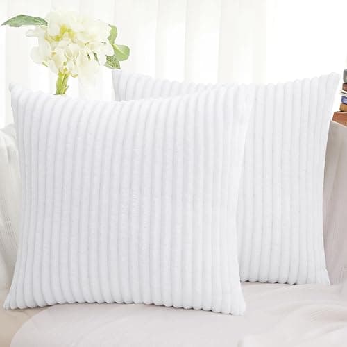 Simmore Decorative Christmas Throw Pillow Covers 18x18 Set of 2, Soft Natural Plush Flannel Double-Sided Fluffy Couch Pillow Covers for Sofa Living Room, White - Image 1