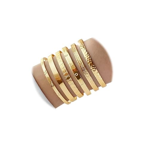 KISS WIFE Golden Bangles for Women, Adjustable Bangle Bracelets, Multi Layer Open Stackable Cuff Bracelet Set, Fashion Accessories Jewelry Gifts for Women - Image 1