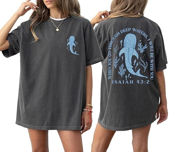 Christian Oversized Shirt for Women Faith Bible Verse Graphic Tee Top Vacation Summer Casual Boho Wildflowers T Shirt - Image 1