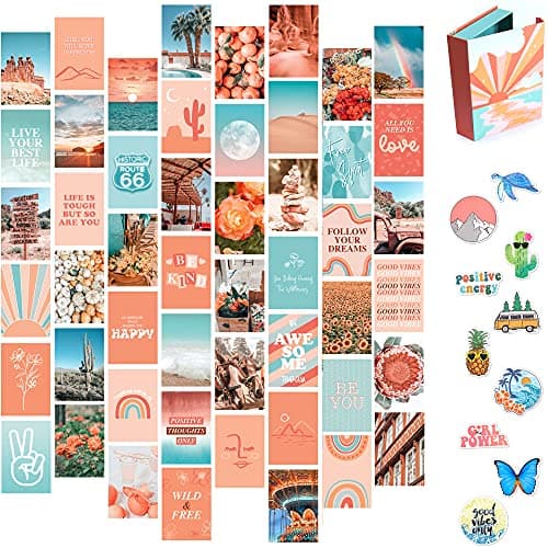 Artivo Peach Wall Collage Kit, Preppy Room Decor Aesthetic Pictures Wall Decor, Cute Picture Collage, Preppy Pictures for Wall, Teen Girls Room Decor, Cute BedroomWall Decor, 50 Set 4x6 in - Peach 50 - Image 1