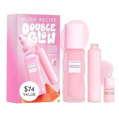 Glow Recipe Double The Glow Skincare Kit - Watermelon PHA BHA Face Toner + Full Size and Refillable Pink Juice Face Moisturizer with Hydrating Hyaluronic Acid for Dry Skin - Korean Skin Care (3 Count) - Image 1