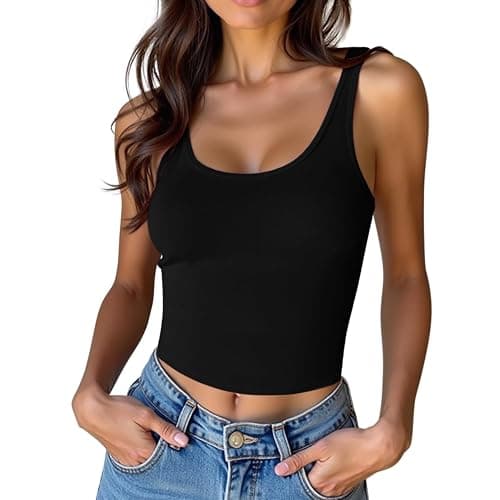 Women's Sleeveless Crop Top Cotton Basic Scoop Neck Tank Tops, Ribbed Casual Summer Cropped Shirt for Women - Image 1