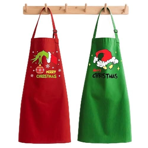 Apotheosis Watch & Learn 2Pcs Christmas Couple Aprons - Kitchen Cooking Set -Funny Holiday Baking Gifts for Bakers for Women, Men, Adults Kitchen Holiday - Image 1