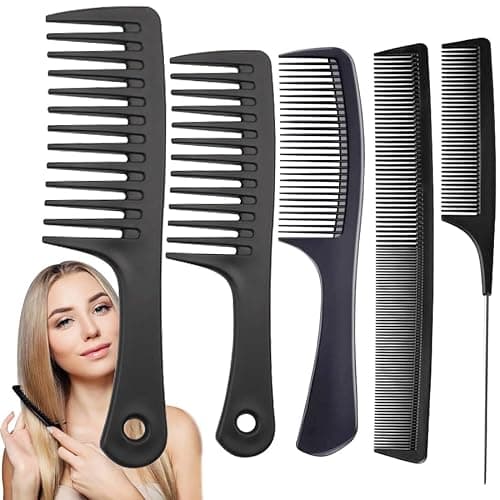 Hair Combs Set, Large Wide Tooth Comb, Rat Tail, Fine Tooth Comb For Women Men Fine Thick Curlys Wet Hair Styling Detangling Parting Cutting (5PCS) - Image 1
