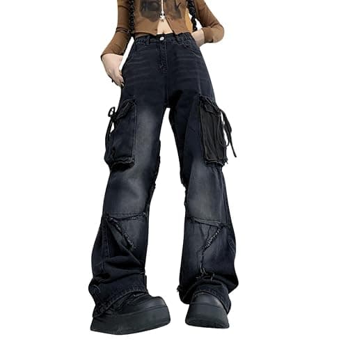 PEAINJ Star Jeans for Women Girls Baggy Cute Patchwork Denim Pants Y2k High Waisted Jeans Grunge Aesthetic Clothes - Image 1