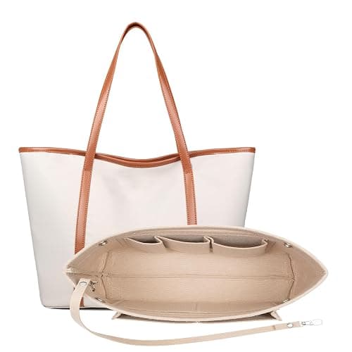 HyFanStr Taschenorganizer Filz Bag in Tasche Organizer, Innentaschen Handtaschen Organizer für Handtasche mit Griffen und Schlüsselkette, Bag Organizer Beige Groß - Image 1