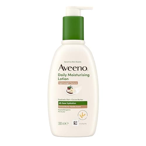 Aveeno Daily Moisturising Lotion with Cocoa Butter and Vanilla Scent 300ml | Lightweight, Hydrating Formula for Sensitive Skin, Nourishes and Soothes Dry Skin - Image 1