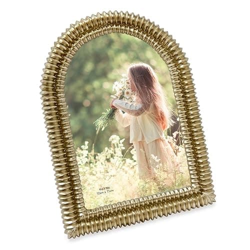 Isaac Jacobs 4x6 Champagne Gold Double Bead Arch Photo Frame with Black Fabric Easel, Tabletop, Wall-Mountable, Shelf and Desk, Decorative Art Design, Home Décor (4x6, Champagne Gold) - Image 1