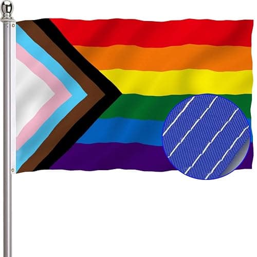 Progress Pride Rainbow Flag 3x5 Outdoor-LGBTQ Gay Lesbian Bisexual Non Binary Transgender All Inlcusive Progressive Pride Rainbow Flag with 2 Brass Grommets - Image 1