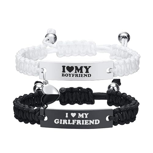 Heart Matching Couples Bracelets - Adjustable Braided I Love My Boyfriend Girlfriend Long Distance Bracelets, Lovers His Hers Relationship Promise Bracelet Jewelry Anniversary Christmas Birthday Gifts - Image 1