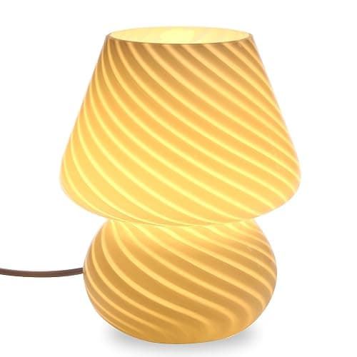 BSOD Mushroom Lamp,Glass Table Bedside Lamps Translucent Murano Vintage Style Striped Small Night Mushroom Decor Light Swirl for Ambient,Kids,Bedroom,Living,Girl Gift (Stripe White) - Stripe White - Image 1