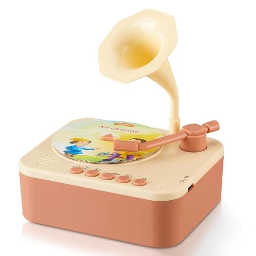 Toddler Gramophone Musical Toys - Player Audio Books for Kids, 99 Cards Stories Songs Phonograph Record, for Boys and Girls (Cozy Brown) - Image 1