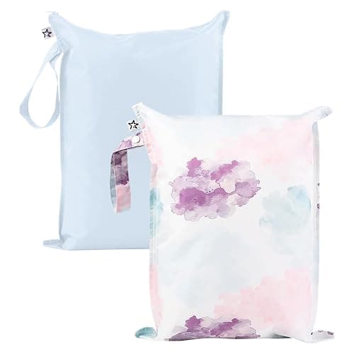 Tiny Twinkle Mess Proof Wet Bags | 2-Pack Reusable Waterproof Wet Bags for Swimsuits | Baby Clothes | Travel & Diaper Bag (Cotton Candy) - Image 1