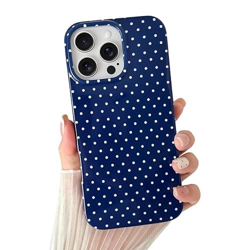 Yeddabox for iPhone 15 Pro Max Case Cute Polka Dot Phone Case Soft TPU Slim Shockproof Phone Cover for Women Girls, Navy Blue - Image 1