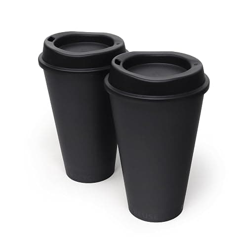 Rolling Sands USA Made 16 oz Reusable Coffee Cups with Lids 2 Pk, To Go Travel Cups, Hot or Cold Drinks, Dishwasher and Microwave Safe, Black - Image 1