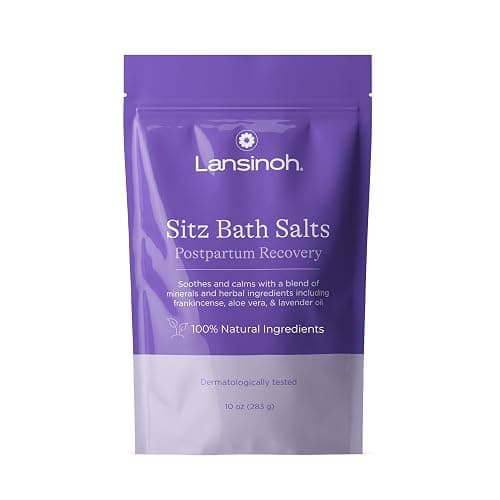 Lansinoh Sitz Bath Salts, Postpartum Essentials, and Hemorrhoid Treatment, Epsom Salt Bath Soak With Lavender Oil, Frankincense and Aloe Vera, 10 Ounce - Image 1