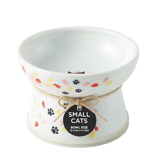 Necoichi Raised Cat Food Bowl – Ceramic Elevated Cat Bowl for Whisker & Neck Fatigue, Dishwasher Microwave Safe – Non-Slip & Anti Vomiting Ergonomic Design (Sakura Floral, Regular, 1-Cup Capacity) - Image 1