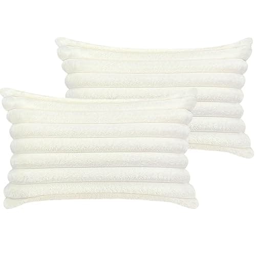 COTEY 12x20 Decorative Faux Fur Throw Pillow Covers Set of 2- Cream White | Soft Couch Pillows Decorative for Living Room, Bed, Sofa or Bedroom. Cozy Fluffy Accent Pillowcases for Home Decor. - Image 1