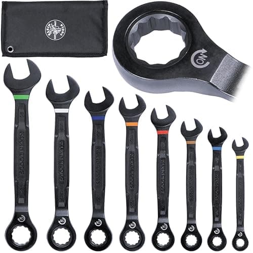 KLEIN TOOLS 69408G Ratcheting Combination Wrench Set, SAE, 8-Piece, 5/16 to 3/4-Inch, Steel Alloy, Foam Pouch, 90-Tooth - Image 1