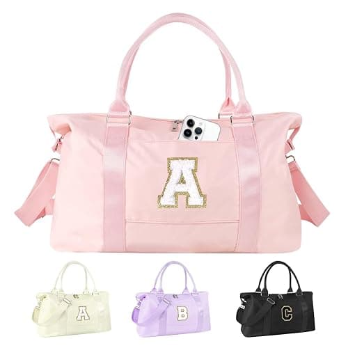 Dance Gym Duffel Bag for Teen Girls, Personalized Initial Travel Weekender Bag,Cute Overnight Carry On Duffle for Women,Sports Travel Cheer Bag,Monogram Christmas Gifts for Tween Preppy(pink-A) - Image 1