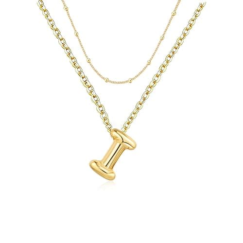 PANSHI Easter Basket Stuffers Gold Initial Necklaces Easter Gifts for Girls Women Kids Teen Girl Gifts Trendy Stuff Layered Bubble Letter Necklace Gold Jewelry Birthday Gift - Image 1