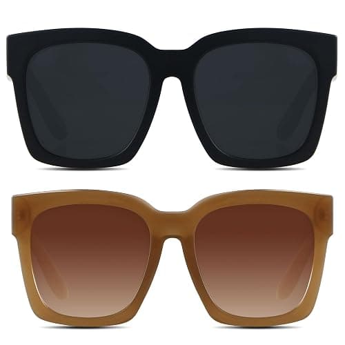 ANDWOOD Oversized Sunglasses Womens Big Large Square Frame Wide Face Shades | ANDWOOD UV Protection XL XXL Plastic Sun Glasses Tangle Free Retro Trendy Fashion - Image 1