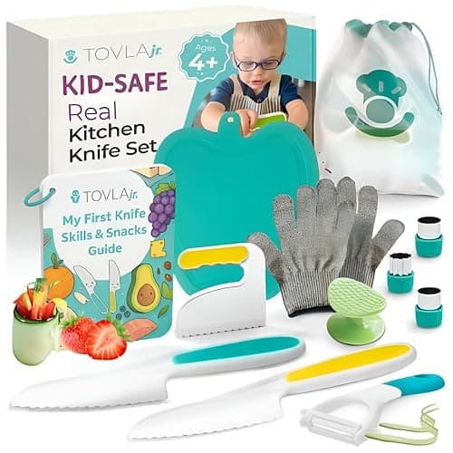 Tovla Jr. Ultimate Montessori Kids Cooking Gift Set β Real Knife, Chopper, Safety Gloves, Peeler, Cutters, Cutting Board & Recipe Cards β Ages 4β10 - Image 1