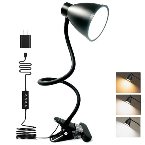 BOHON Desk Lamp 5 Color Modes 10 Brightness Dimmer Reading Light 10W 38 LED Clamp Lamp with Auto Off Timer 360° Flexible Neck Clip on Light for Bed Bedside, AC Adapter Include - Image 1