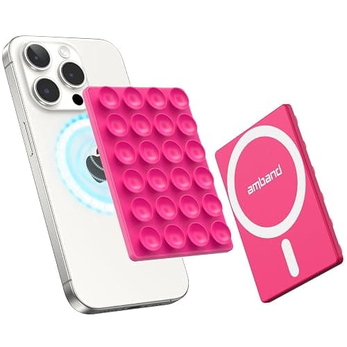 amBand Magnetic Suction Phone Mount for MagSafe Case, Silicone Sticky Grip Secure Holder for iPhone, Hands-Free Taking Photo/Recording Video/Live Streaming for Instagram Influencer/Creator, Hot Pink - Image 1